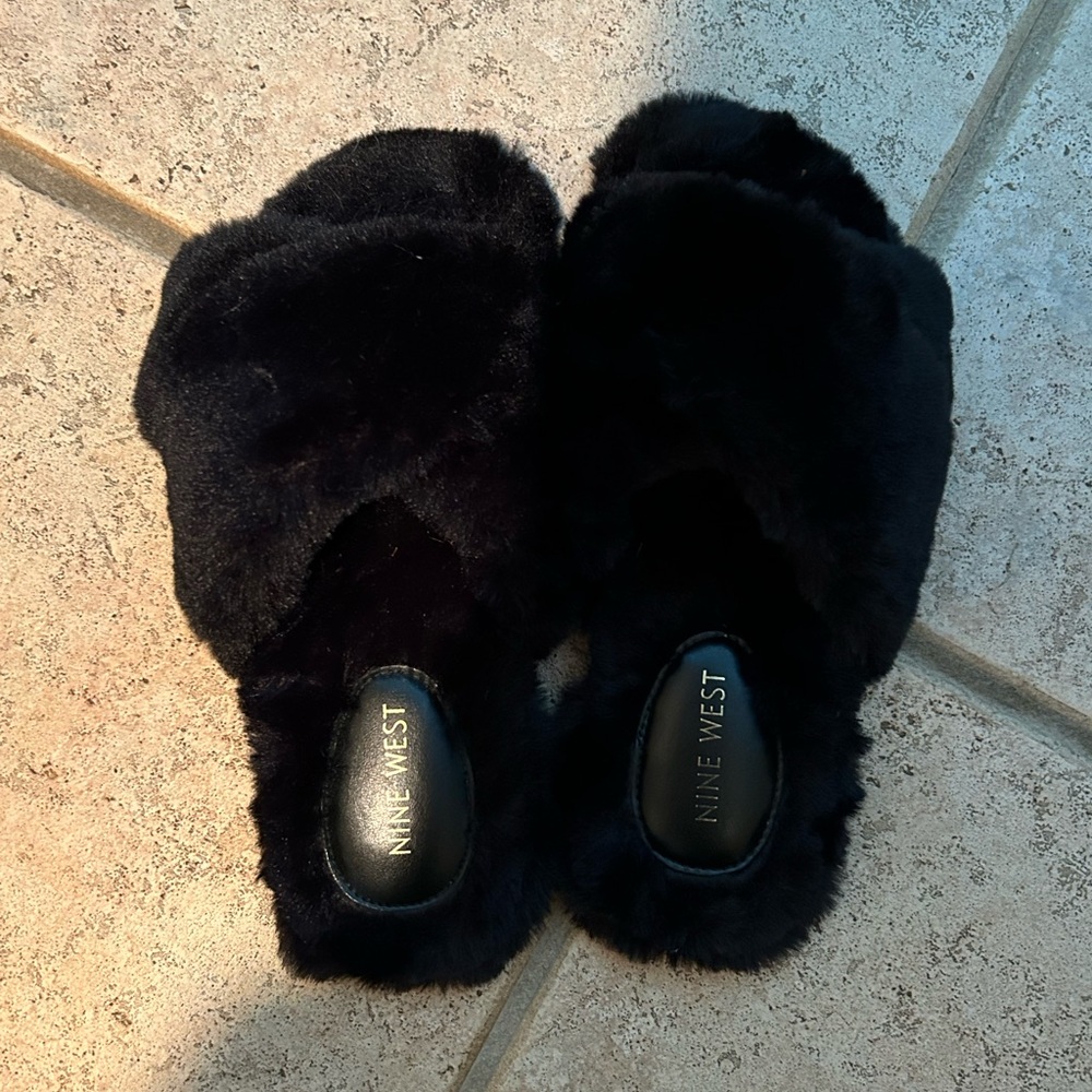 Nine West Criss Cross Fur Slide Slippers